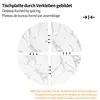 An illustration showing how to assemble a tabletop by splicing four pieces together, with arrows indicating the connection points. Produktbild-Vorschau