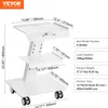 A white, three-tiered rolling cart with dimensions and specifications labeled. Produktbild-Vorschau
