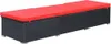 A long, modular outdoor lounge chair with red cushions and a black rattan base, shown against a white background. Voir les images du produit
