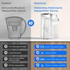 Comparison of two water filter pitchers, one labeled 'Andere' (Other) and the other 'Waterdrop'. Features and benefits are listed for each. Podgląd zdjęcia produktu