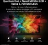 A television screen displaying a vibrant explosion of colored powder, with feature callouts below. Produktbild-Vorschau