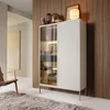 Moderne Geriffelte Hochvitrine LAGOS W2D1SZ Kaschmir Matt Produktbild-Vorschau 1
