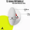 A diagram showing a table tennis ball with its dimensions and weight. Produktbild-Vorschau