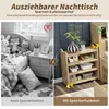 A split image comparing a traditional nightstand with toys scattered around to a modern, multi-shelf nightstand with storage. Voir les images du produit