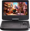 A portable DVD player is shown open, displaying a cartoon scene on its screen. The player is black and gray. Podgląd zdjęcia produktu