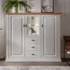 Highboard inkl. Beleuchtung, Kiefer weiß mit Eiche, Produktbild-Vorschau 3
