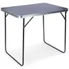 A folding camping table with black metal legs and a gray tabletop, shown against a white background. Produktbild-Vorschau