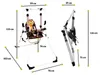 A baby swing with dimensions labeled. Two views of the swing are shown: one unfolded and one folded. Produktbild-Vorschau