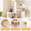 A cat tree with two cats, with close-up feature callouts at the bottom. Podgląd zdjęcia produktu
