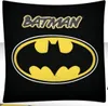 A black pillow with the Batman logo and text. Produktbild-Vorschau