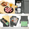 Collage of images showing a kitchen cart with various features and food items. Voir les images du produit