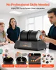 A family is gathered around a rock tumbler, with instructional graphics at the bottom. Produktbild-Vorschau