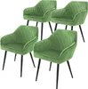 Four green dining chairs arranged in a staggered formation against a white background. Náhled obrázku produktu