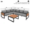 A diagram of a sectional outdoor sofa set and a coffee table with dimensions indicated. Anteprima dell’immagine prodotto