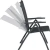 A black folding garden chair shown from the side with multiple ghosted images showing the reclining positions. Produktbild-Vorschau