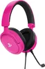 A pink gaming headset with a black headband and earcups, shown from a side angle. Podgląd zdjęcia produktu