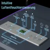 A close-up view of a dehumidifier's control panel with illuminated indicators and digital display, overlaid with instructional graphics and text. Anteprima dell’immagine prodotto
