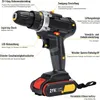 A detailed diagram of a cordless drill with callouts highlighting its features. Produktbild-Vorschau