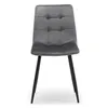 A grey upholstered dining chair with black metal legs, shown from the front on a white background. Podgląd zdjęcia produktu