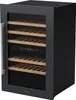 A wine cooler with wooden shelves and a glass door. Produktbild-Vorschau