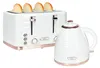 A white toaster and kettle set with rose gold accents, against a white background. Produktbild-Vorschau