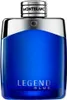 A close-up studio shot of a Mont Blanc Legend Blue Eau de Parfum bottle. Podgląd zdjęcia produktu