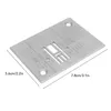 A sewing machine needle plate with measurement markings and screw holes. Produktbild-Vorschau