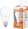 A product shot of an LED light bulb next to its packaging. Produktbild-Vorschau