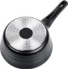 The underside of a black saucepan with a silver, textured base and a black handle. Náhled obrázku produktu