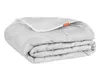 A folded gray blanket with a white trim and an orange tag. Produktbild-Vorschau