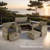 A rattan furniture set is arranged on a patio overlooking the ocean at sunset. Náhled obrázku produktu