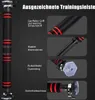 A product image showcasing a pull-up bar with various features highlighted by text and close-up shots. Produktbild-Vorschau