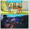 A split image showing a family playing with a dog in the sun and a family camping at night. Produktbild-Vorschau