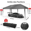 A diagram showing the dimensions of a gray pop-up canopy tent with a car underneath, and a folded tent bag. The diagram includes measurements in feet and centimeters, and weight. Voir les images du produit