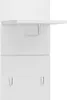 A white wall-mounted coat rack with a shelf and hooks. Produktbild-Vorschau