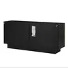 A black sideboard with a geometric design and a brown trim is shown against a white background. Produktbild-Vorschau