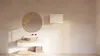 A modern bathroom vanity with a sink, mirror, and wall-mounted cabinet. Produktbild-Vorschau
