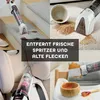 A collage of four images showing a portable spot cleaner being used to clean various stains on carpets, car seats, and a high chair. Podgląd zdjęcia produktu