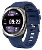 A smartwatch with a blue strap and a silver bezel is shown against a light gray background. Náhled obrázku produktu