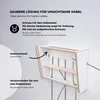 A router storage box is shown mounted on a wall, with cables neatly organized inside. Text overlays describe its features and benefits. Anteprima dell’immagine prodotto