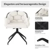 A white upholstered chair with black metal legs, shown from the front and with close-up detail shots of its features. Produktbild-Vorschau