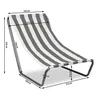 A striped beach chair with dimensions indicated by measurement lines and text. Produktbild-Vorschau