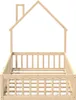A wooden bed frame with a house-shaped top and railing. Náhľad obrázku produktu