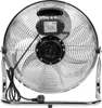 The back view of a chrome floor fan. Voir les images du produit