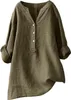 ASKSA Damen Baumwolle Leinen Bluse Einfarbig Langarm Shirt Produktbild-Vorschau 1