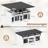 Two views of a white and black coffee table with dimensions and weight capacity indicated. Voir les images du produit