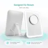 Two white LED makeup mirrors are displayed, one from the back and one from the front, with promotional text and icons. Podgląd zdjęcia produktu