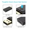 Four close-up views of a black and gold electronic adapter with text descriptions for each view. Produktbild-Vorschau