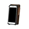 A brown leather phone case with a smartphone inside, presented against a white background. Produktbild-Vorschau