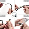 A collage of four images showing the steps to attach a phone lanyard to a phone case. Produktbild-Vorschau